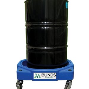 Drum dolly for 1 x 205L drum, designed for bunded shelving and drum dispensers.