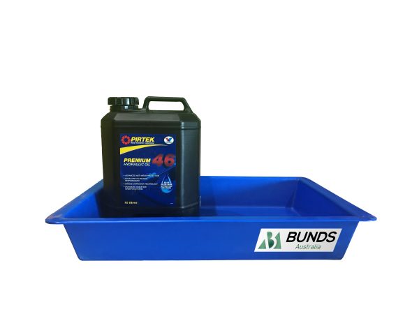 Blue drip tray for small spills and leaks.