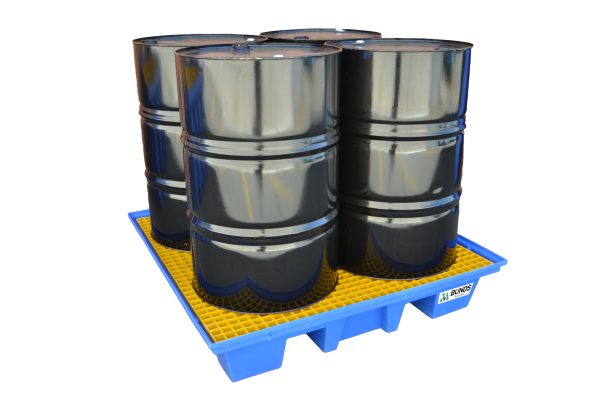 Polyethylene 4 drum bund for containing and storing drums.