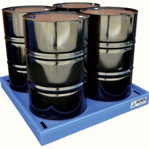 Low-profile poly bunded pallets for efficient spill containment