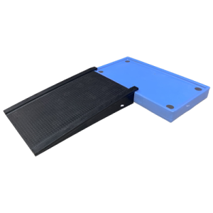 Polyethylene ramp for low profile bunds, designed for low profile poly bunded pallets.