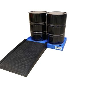 Polyethylene ramp for low profile bunds, designed for low profile poly bunded pallets.