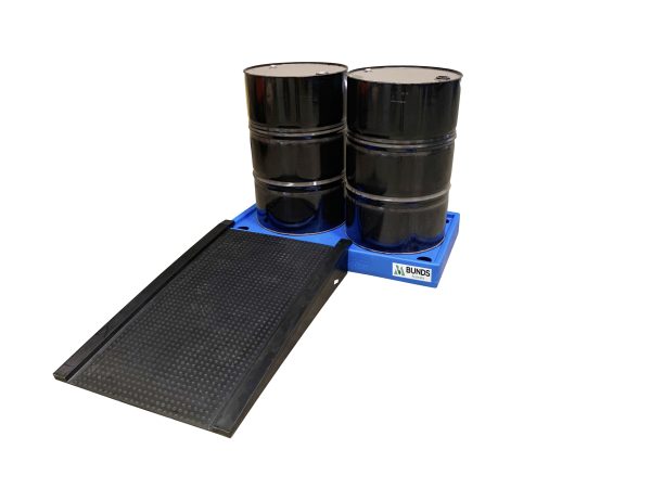 Polyethylene ramp for low profile bunds, designed for low profile poly bunded pallets.