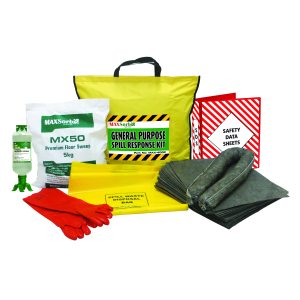 Safety Essentials Package 4 featuring a hazardous waste kit with gloves and a disposal bag for secure waste handling.