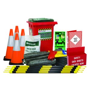 Multiple traffic cones displayed, highlighting key construction materials included in the Safety Essentials Package 6.