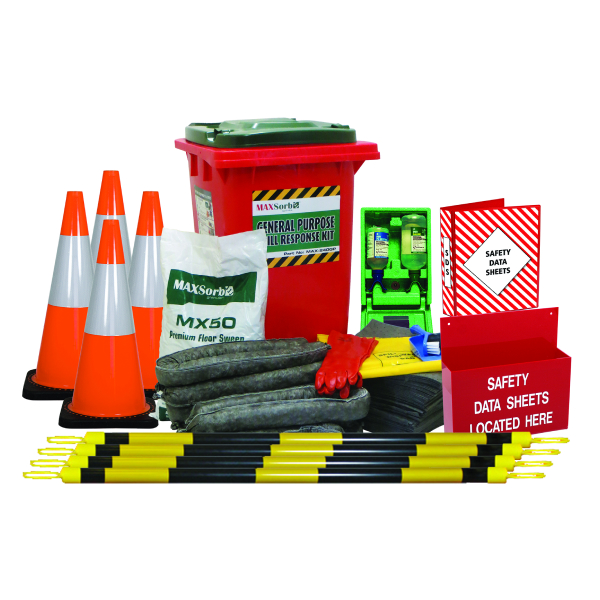 Multiple traffic cones displayed, highlighting key construction materials included in the Safety Essentials Package 6.