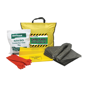 An emergency kit containing multiple pairs of gloves, designed for effective spill management in a 40L absorbent spill kit.